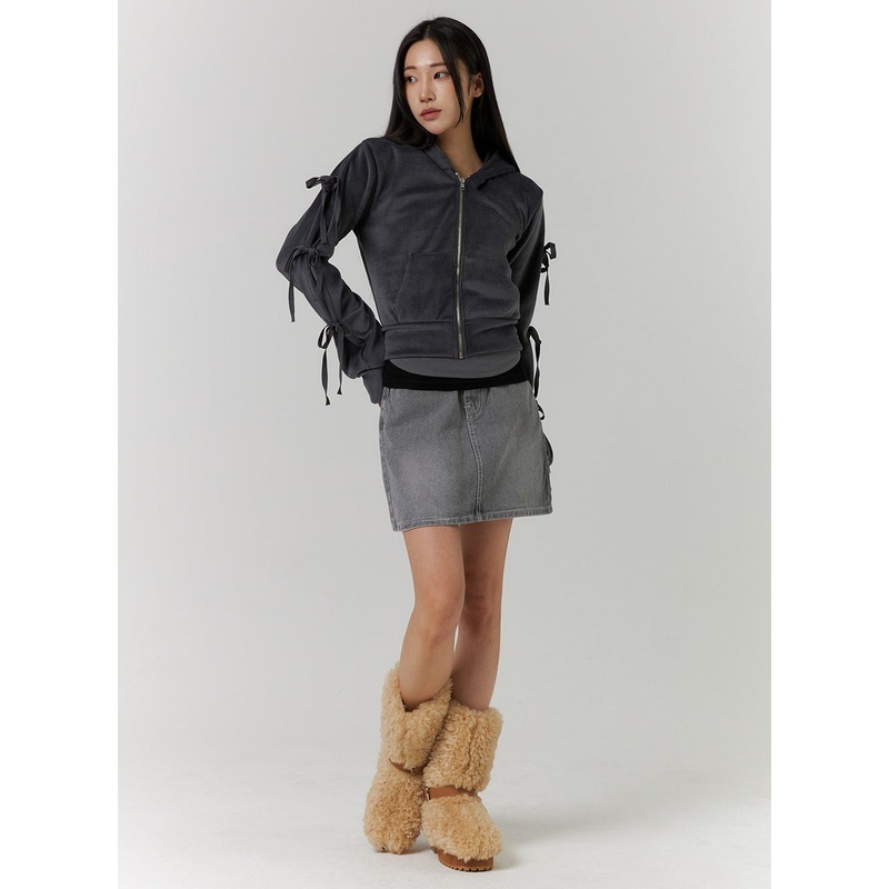 Washed Denim Mini Skirt CD312|Dark gray|Purple|Dark green|S|M|L