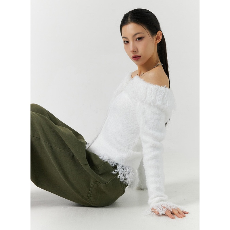 Zip-Up Fringe Cardigan ID305|White|Dark gray|Black|S/M