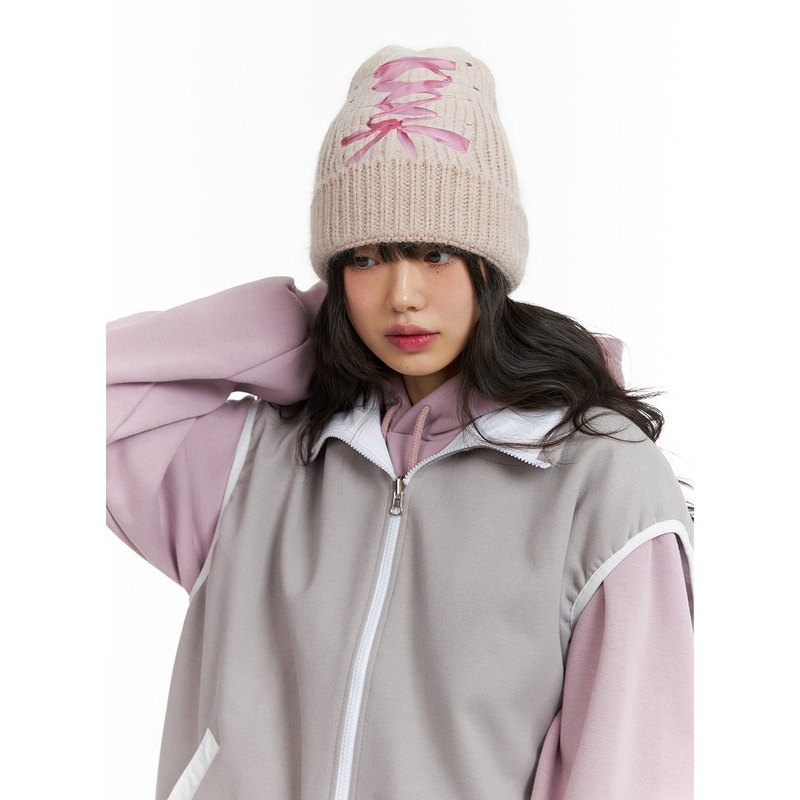 Balletcore Ribbon Graphic Beanie CJ412