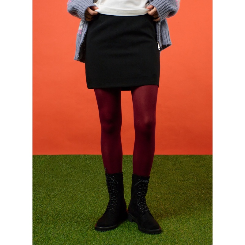 Basic Color Tights OF405|Dark red|Light gray|One Size