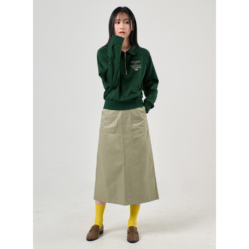 Basic Solid Mid Skirt OF406|Dark green|Beige|Black|White|S/M