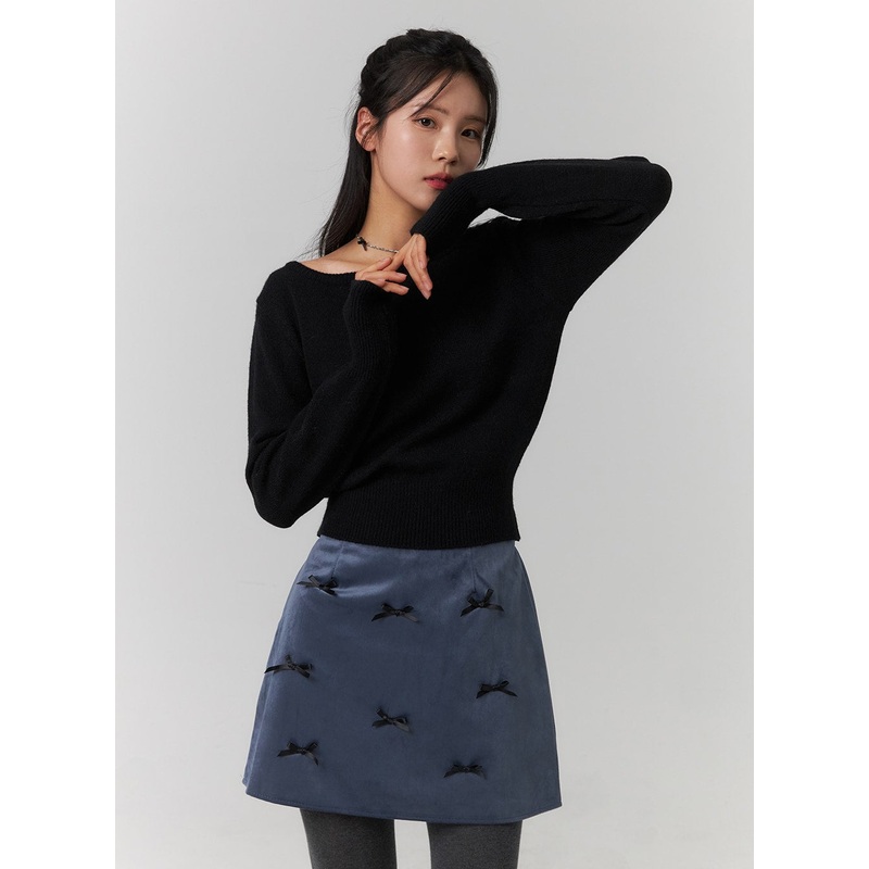 Boat Neck Knit Sweater OJ422|Black|Gray|Beige|Light beige|Blue|Pink|S/M