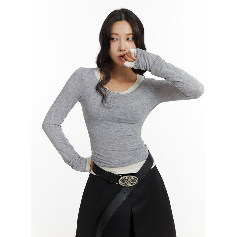 Casual U-Neck Long Sleeve Top CJ417
