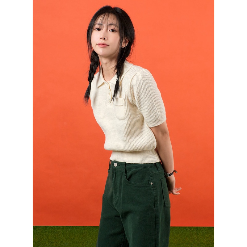 Collar Short Sleeve Knit Sweater OF406