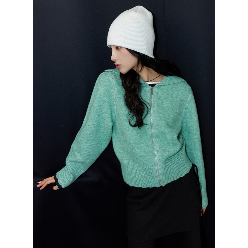 Collar Zip-Up Sweater CJ416|Light green|Light purple|Gray|S/M