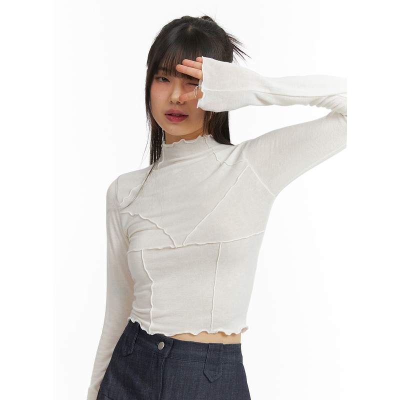 Contrasting Binding Turtleneck Long Sleeve Top CJ415