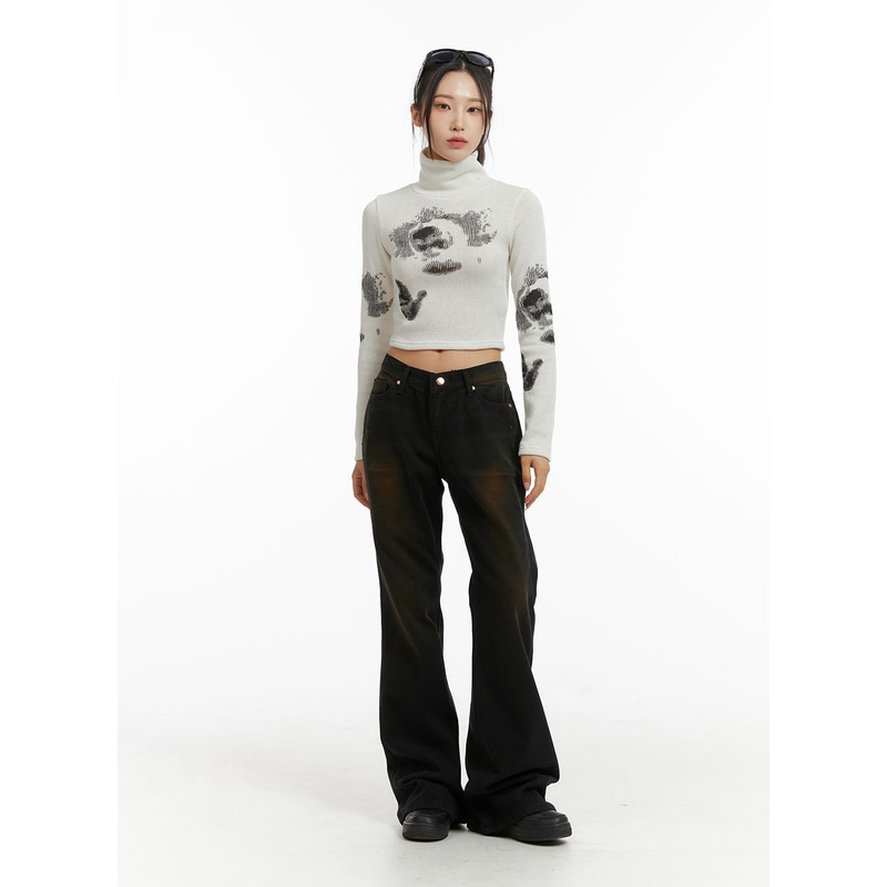 Denim Mid Waist Flared Jeans CJ409