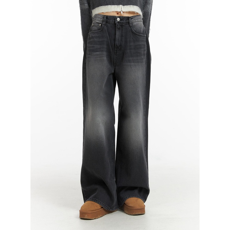 Denim Mid-Waist Pocket Wide Leg Jeans CJ415
