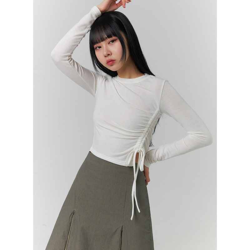 Drawstring Long Sleeve Round Neck Tee CJ419