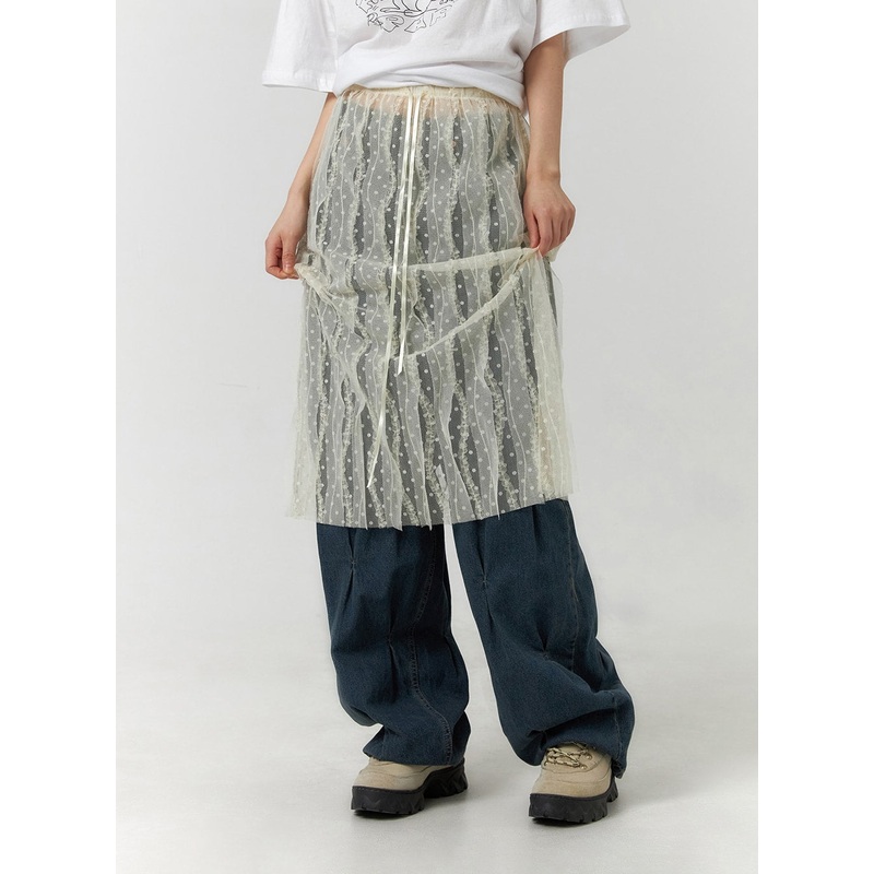 Drawstring Mesh Maxi Skirt CF406