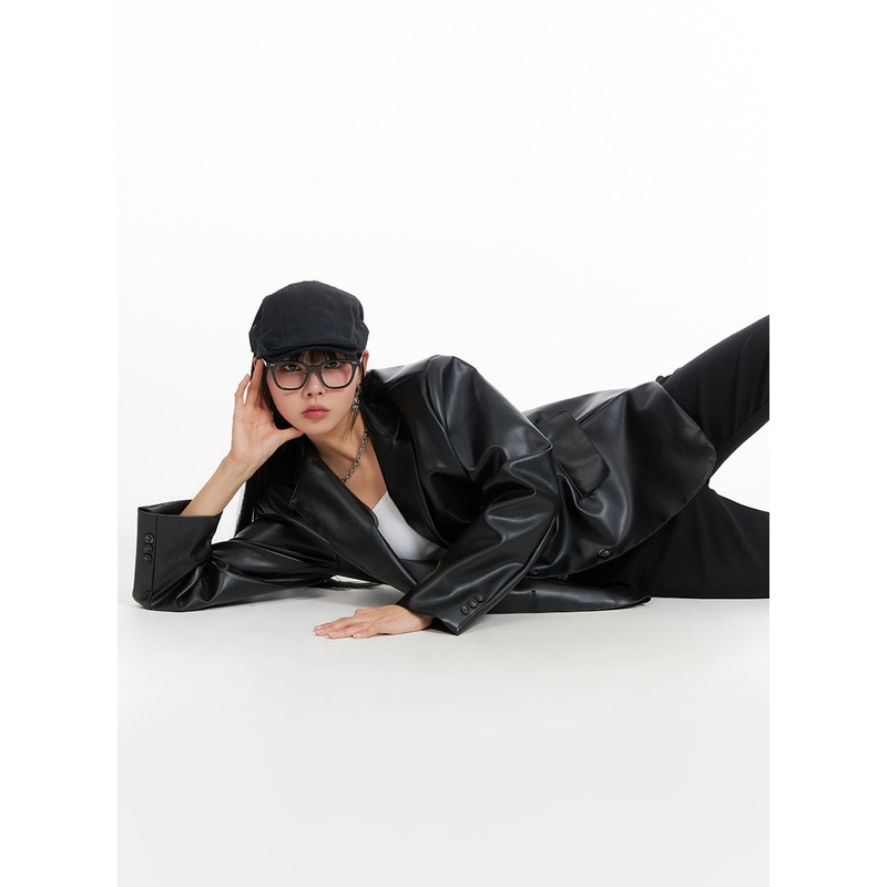 Faux Leather Polo Biker Jacket IF402