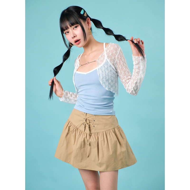Floral Chained Cardigan IJ430|White|Light pink|Black|S/M