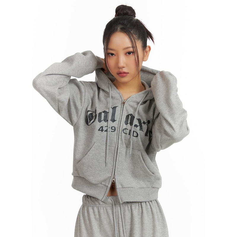 Galaxy Lettering Zip Hoodie with Drawstring CJ429