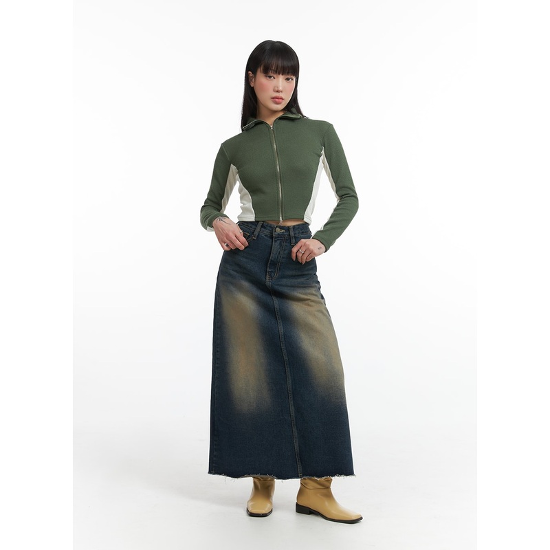 Grunge A-Line Denim Maxi Skirt IJ410