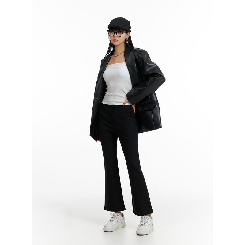 High Waist Solid Flared Trousers IF402