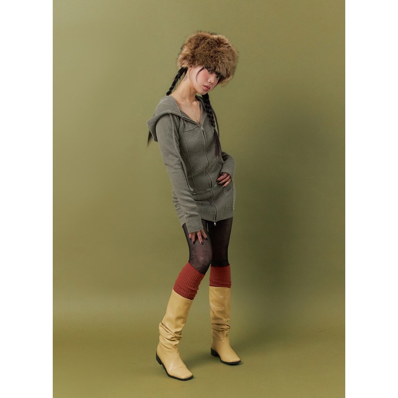 Knit Drawstring Hoodie Mini Dress IJ411