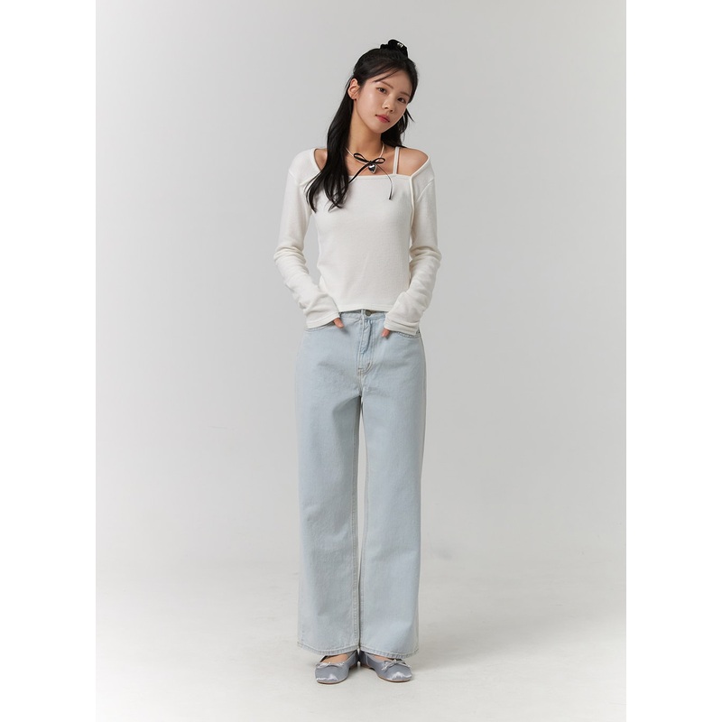 Light Washed Straight Leg Jeans OJ422