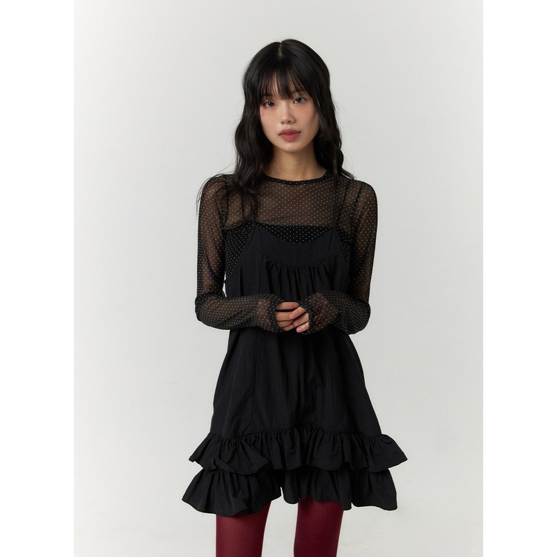 Mesh Polka Dot Long Sleeve Top CF406