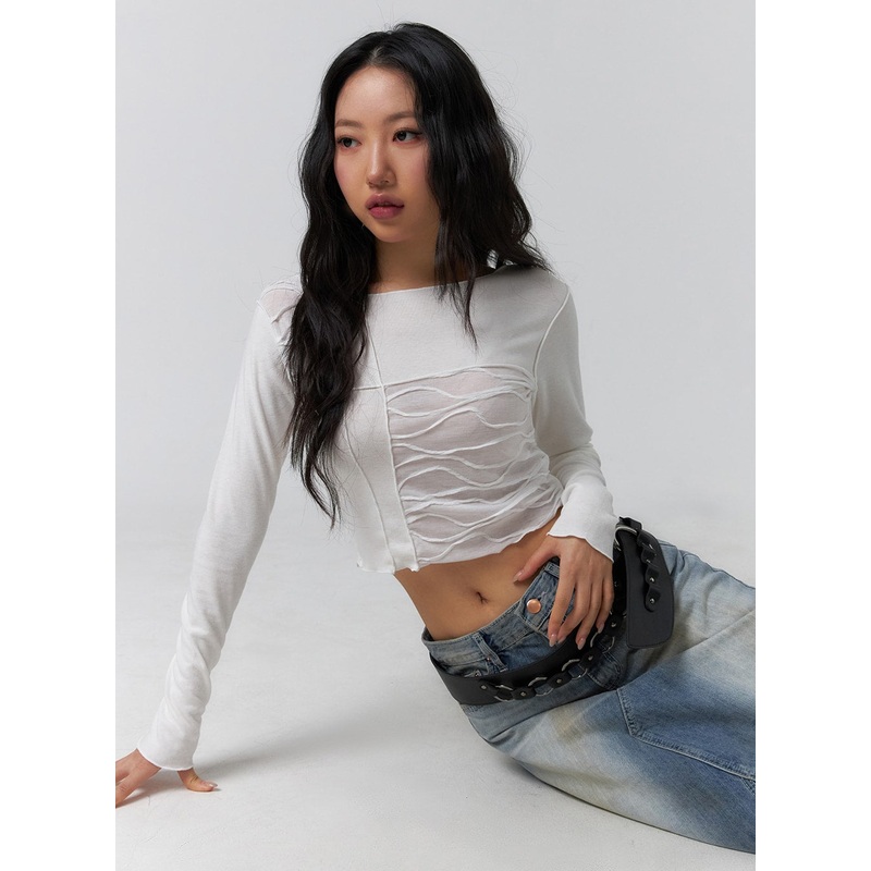 Mixed Texture Long Sleeve Top CF405