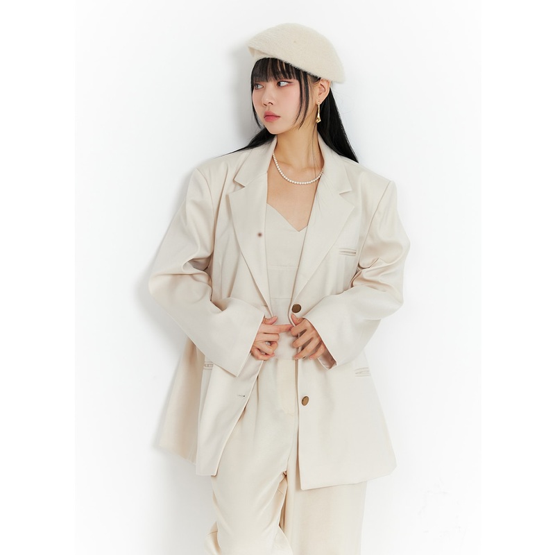 Oversized Blazer IF402|Light beige|Black|M/L