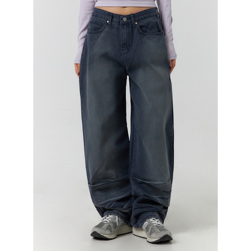 Pintuck Washed Wide Leg Jeans CF401