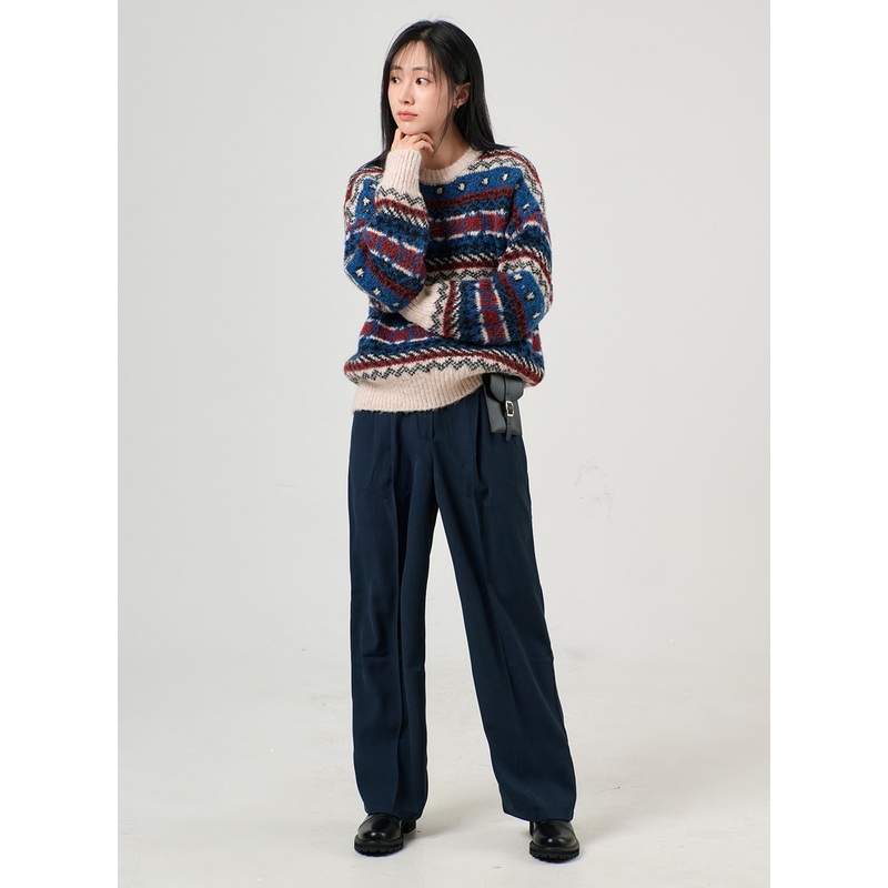 Pintuck Wide Pants OF405|Dark blue|Black|Light blue|Light beige|Beige|Dark gray|S|M|L