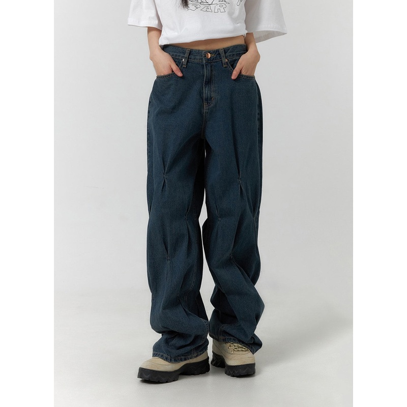 Quilted Wide Leg Denim CF406|Dark blue|Gray|S|M|L