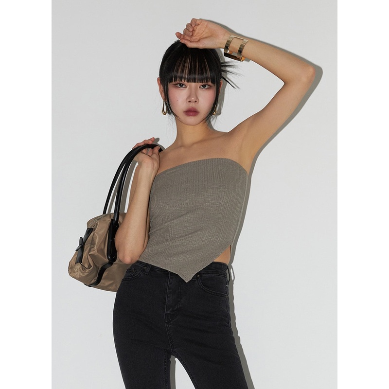 Ribbed Strapless Tube Crop Top IF402