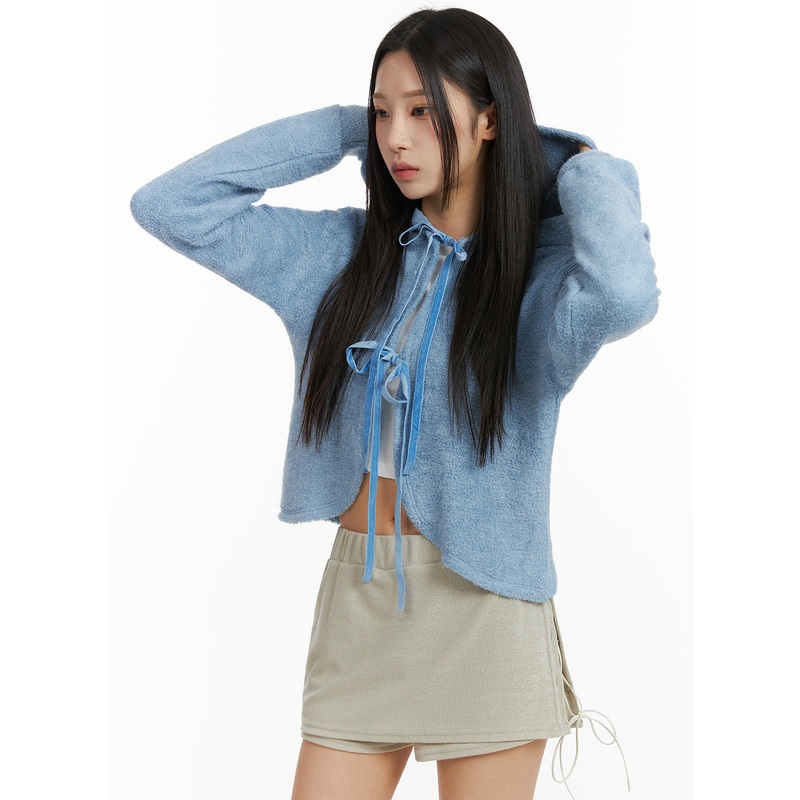 Ribbon Terry Cardigan CJ408|Light blue|Dark gray|Light beige|S/M