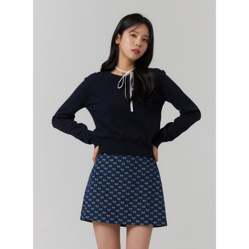 Round Neck Knit Top OJ422|Dark blue|Light blue|Light beige|Black|Gray|Beige|S/M