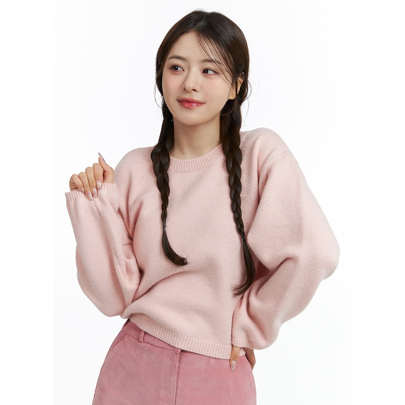 Round Neck Knitted Long Sleeve Sweater OJ415