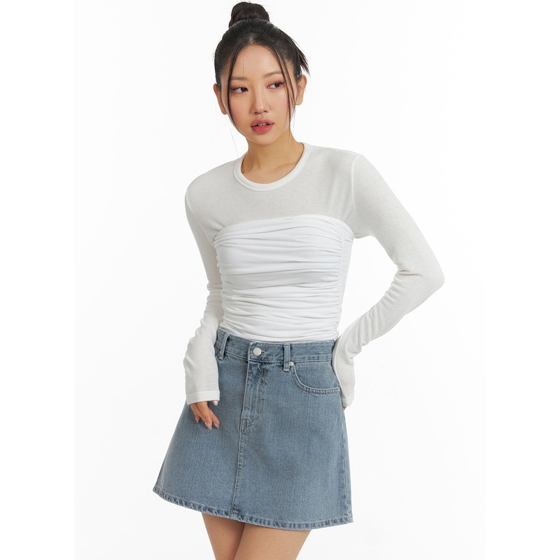 Ruched Tube Top and Long Sleeve Set CJ429