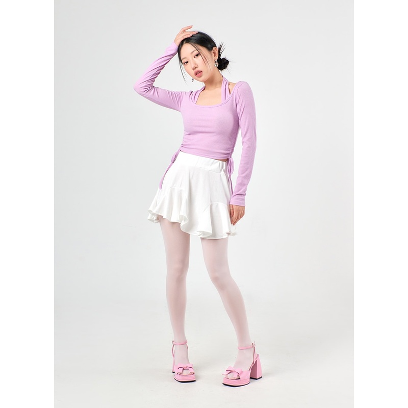 Ruffle Mini Skirt IJ430|White|Gray|Black|S/M