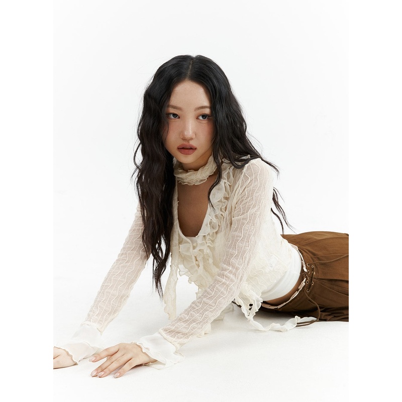 Ruffled Tie Front Cardigan CJ425