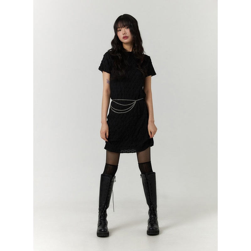 Shirring Short Sleeve Mini Dress CF407