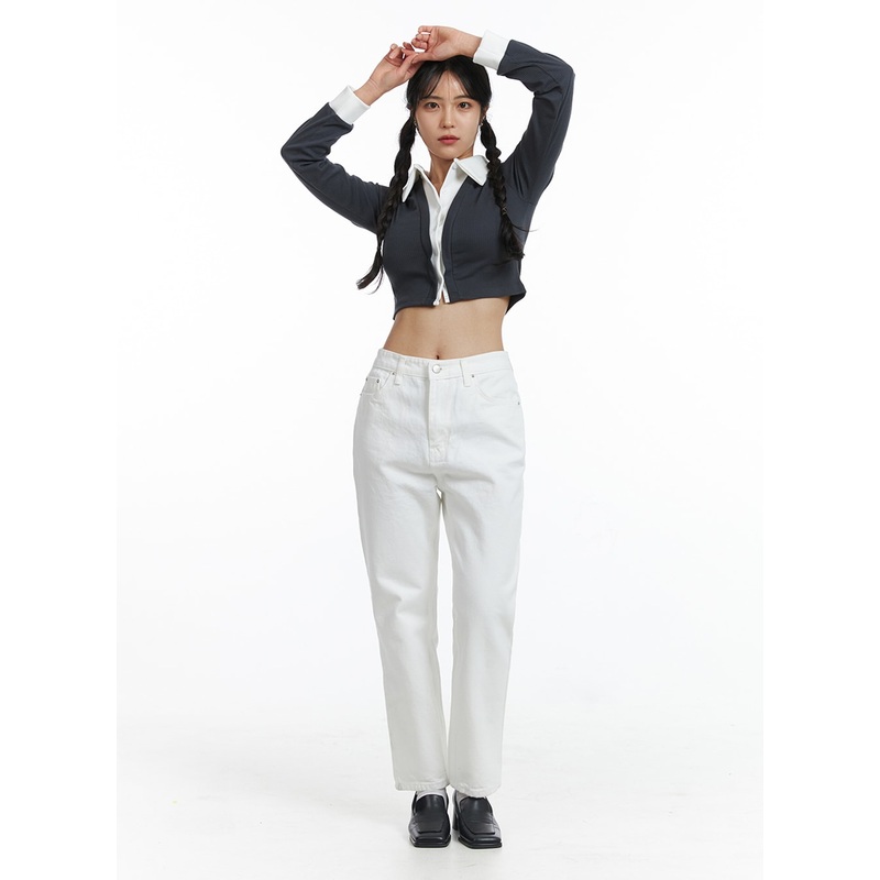 Solid Cotton Straight Pants OJ429