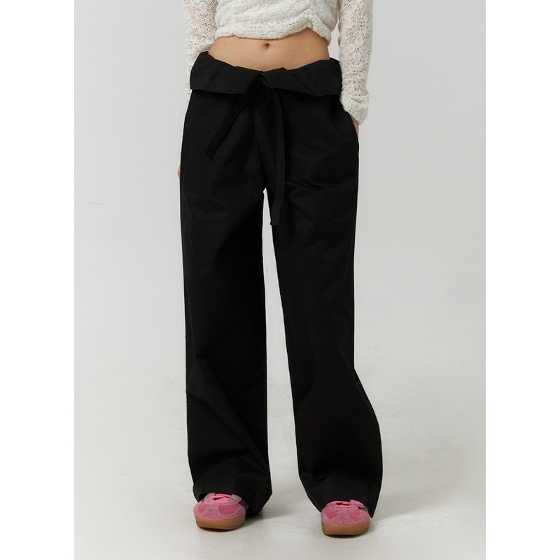 Solid Detail Waist Straight Pants CF406