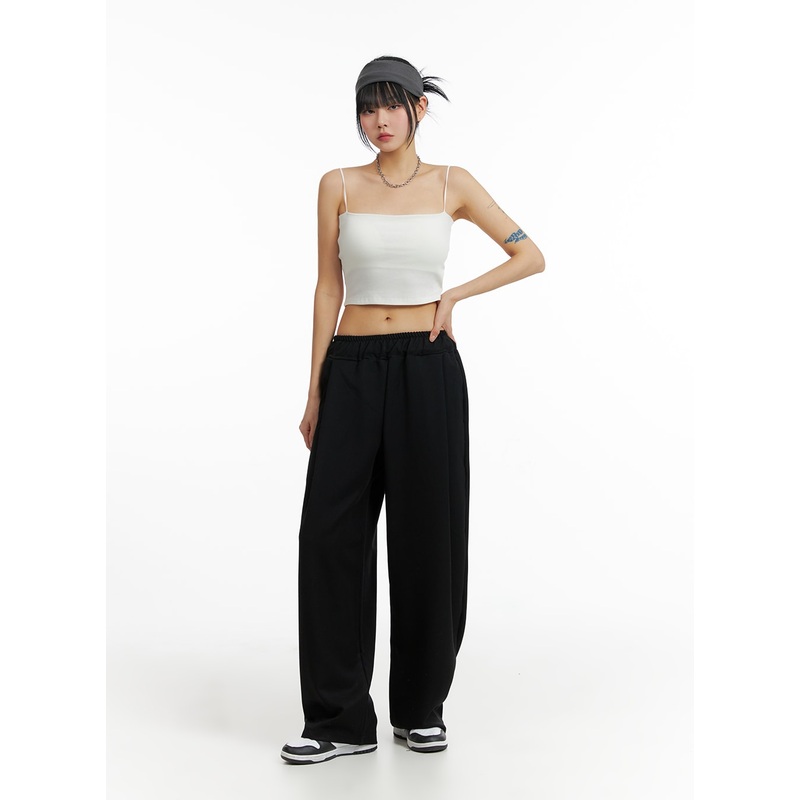 Solid Elastic Waist Trousers IF402