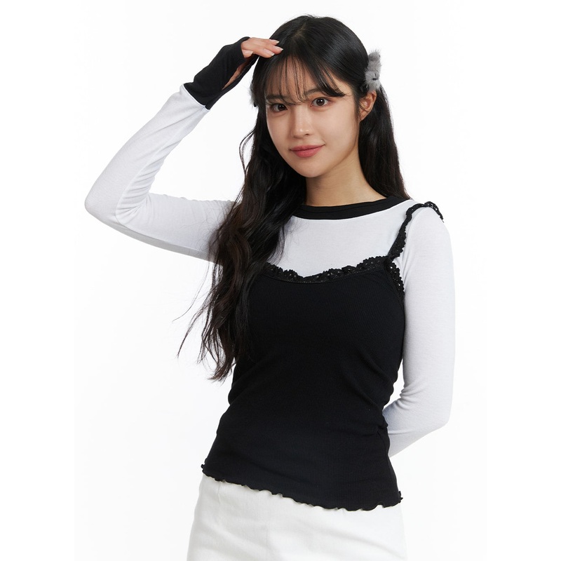 Solid Lace Trim Camisole Top OJ429