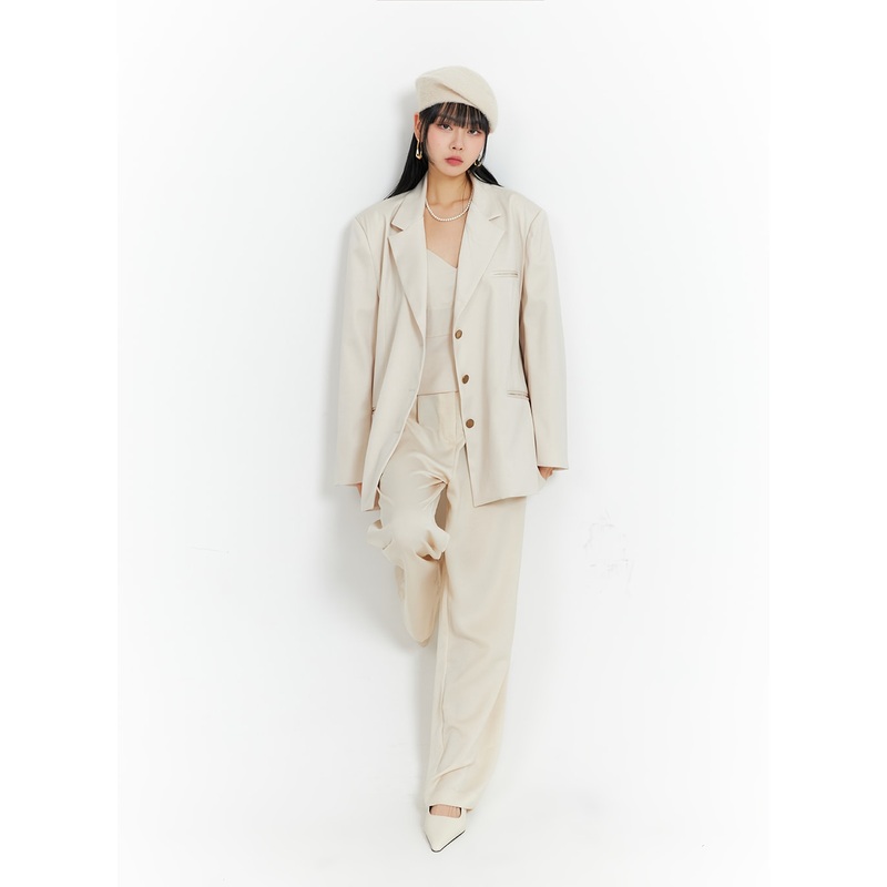 Solid Wide Leg Trousers IF402|Light beige|Black|M/L
