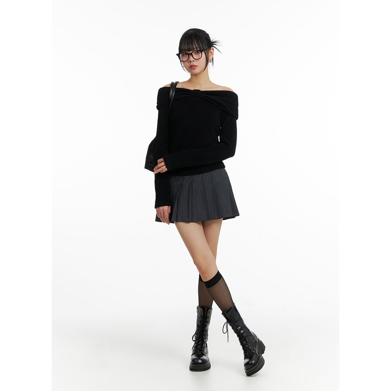 Striped Pleated Mini Skirt IF402