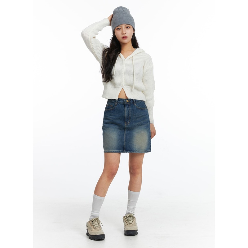 Washed Mini Denim Skirt OJ431|Blue|Black|S|M|L