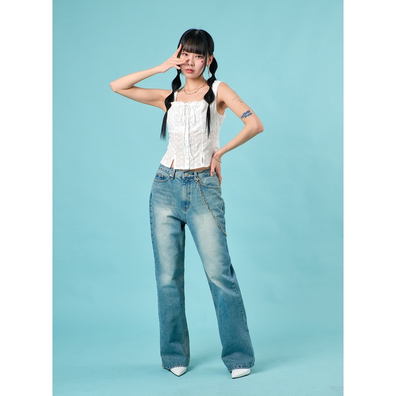 Washed Straight Leg Bootcuts Jeans IJ430