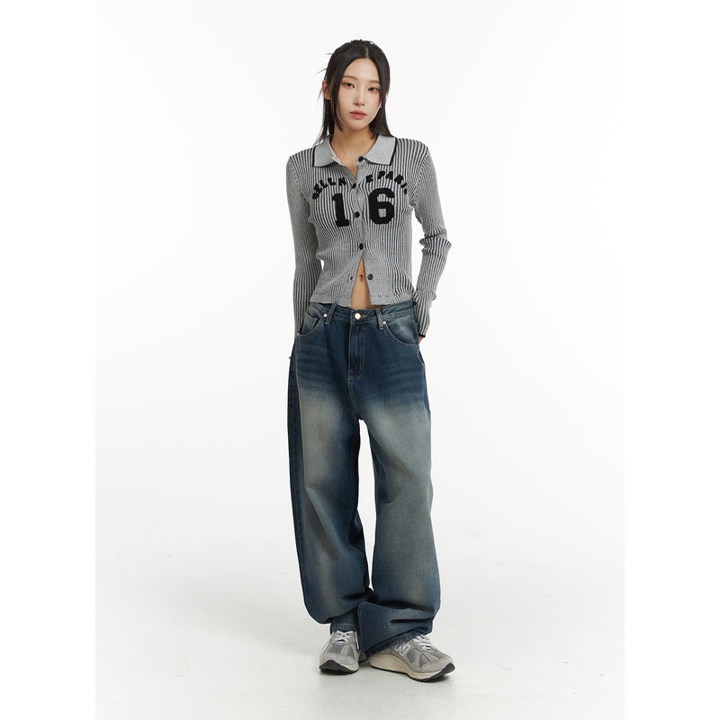 Washed Wide Leg Denim Jeans CJ418