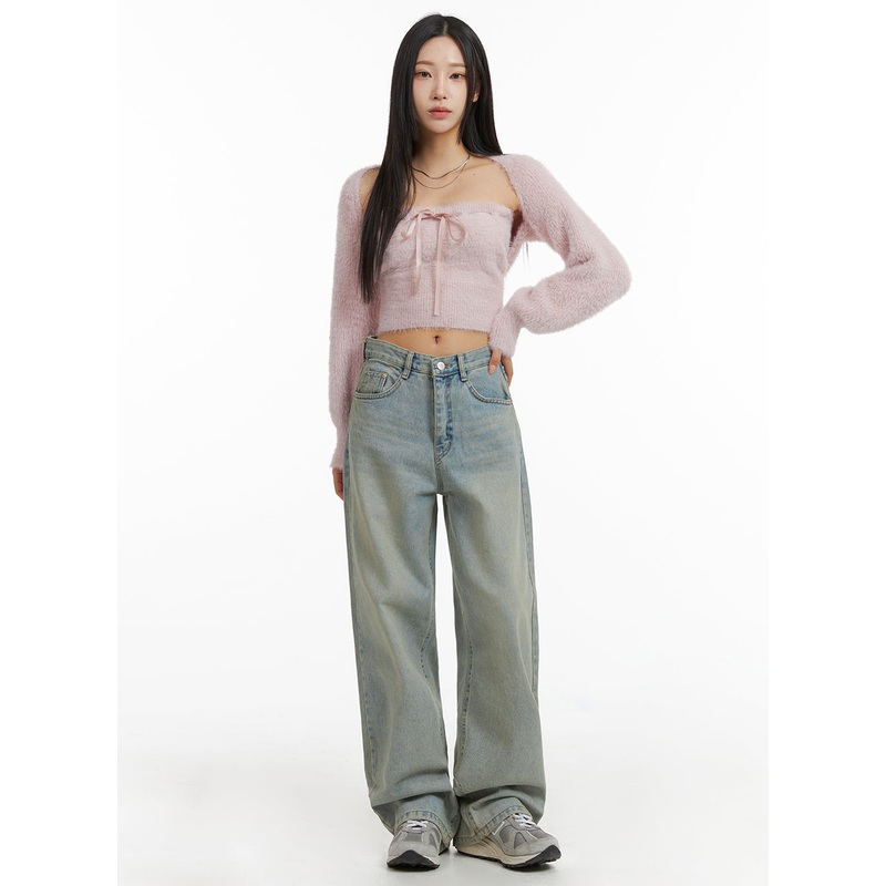 Washed Wide Leg Jeans CJ408|Light blue|S|M|L