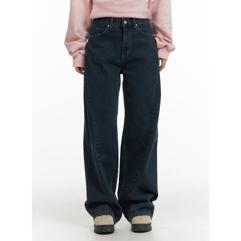 Washed Wide Leg Jeans CJ429|Dark blue|S|M|L