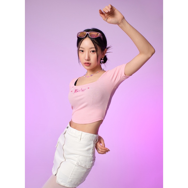 Y2K Square Neck Baby Crop Top IJ430