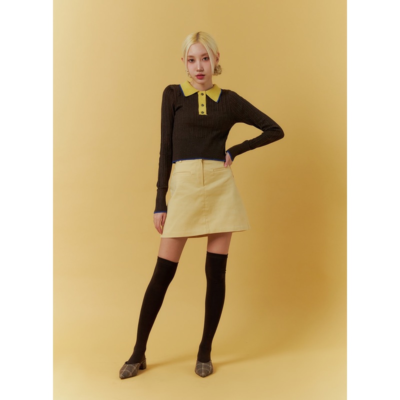 Basic Cotton Mini Skirt IF408|Light yellow|Light beige|Black|S|M