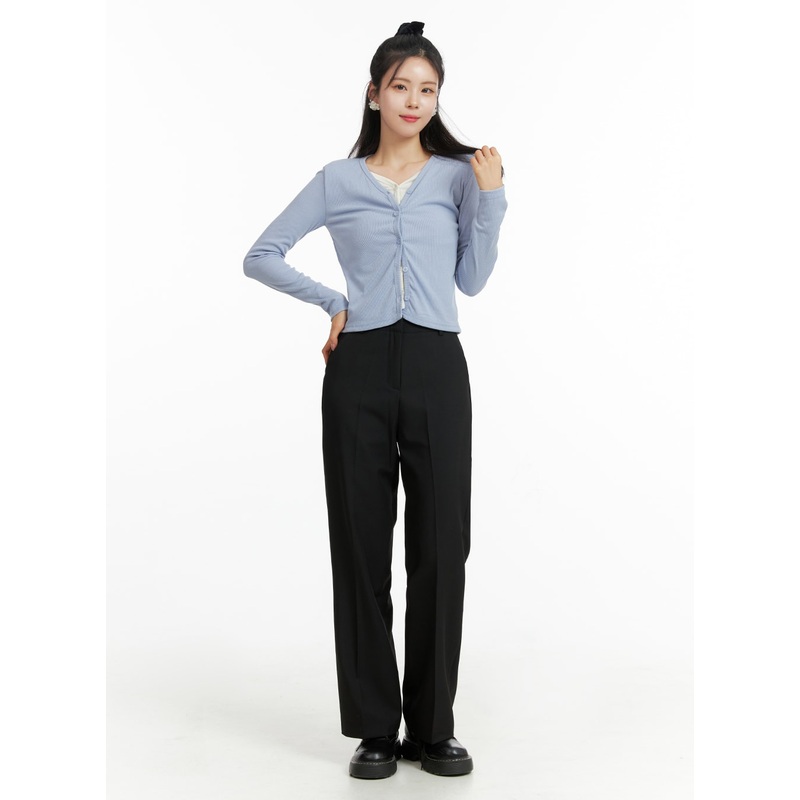 Basic Tailored Pants OF415|Black|Beige|Dark gray|Light beige|Pink|S|M|L