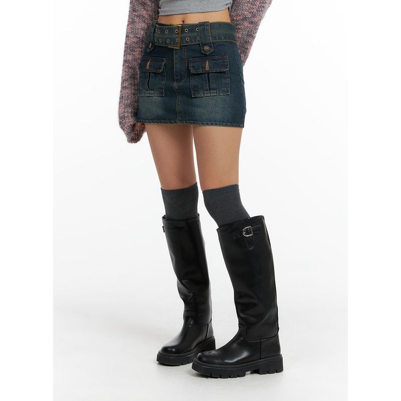 Buckle Cargo Mini Skirt CF426|Blue|Black|M|L|1XL